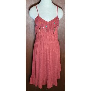 1970s Vintage Dress Jackie O! SZ 7 Boho Strappy Fringe Feathers Hippie